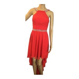 B. Smart Red Rhinestone Prom Party High Low Dress Size 1 Juniors Sleeveless